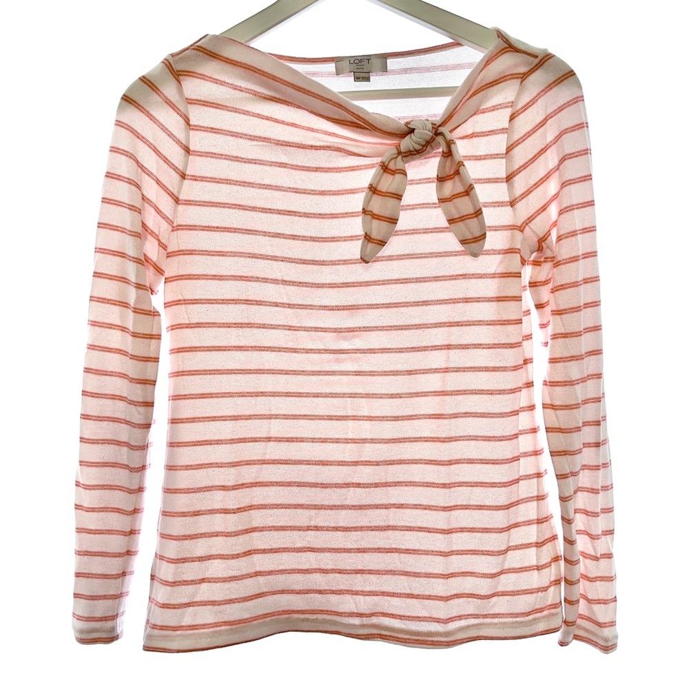 NWOT LOFT pink and white striped sweater shirt with bow